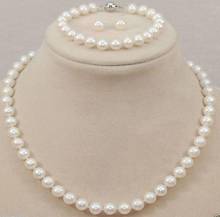 Conjunto de collar y pendientes de perlas blancas de agua dulce, juego de pulseras y pendientes de 8-9mm, envío gratis 2024 - compra barato