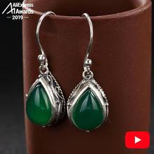 Authentic Gemstone   S925 Fine Jewelry Earrings 925 Sterling Silver emerald Nature Retro Exquisite waterdrop moldavite 2024 - buy cheap