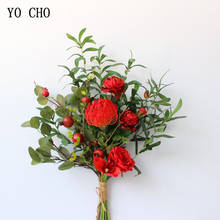 YO CHO Newest Designed Mixed Rose Hydrangea Big Bunch of Flowers Artificial Eucylaptus Leaves Decor Wedding Flower Bouquets 2024 - buy cheap
