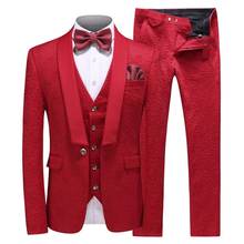 3 Pieces Men's Red Suit Casual Floral Blazer Prom Purple Tuxedos Tweed Shawl Lapel Dinner Party White Jacket Wedding Grooms. 2024 - buy cheap