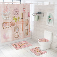 High Quality Fashion Fabric Shower Curtain Pink Bathroom Curtains Cosmetics Pattern Non-Slip Rugs Toilet Lid Cover and Bath Mat 2024 - buy cheap