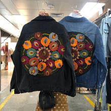 Women Spring Oversized Multi Floral Embroidered Denim Jacket Long Sleeve Casual Chic Jacket Coat Women 2022 Female Autumn Coat 2024 - buy cheap