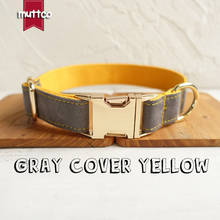 MUTTCO retailing self-design dog collar GRAY COVER YELLOW handmade poly satin and nylon grey and yellow collar and leash UDC026J 2024 - buy cheap
