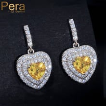 Pera New Arrival Women Daily Party Silver Colour Big Heart Yellow And White Cubic Zirconia Drop Earrings For Gift E232 2024 - buy cheap