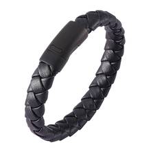 Retro Men Jewelry Black Braided Leather Bracelet Male Fashion Stainless Steel Magnetic Clasp Charm Leather Wristband Gift SP0500 2024 - buy cheap