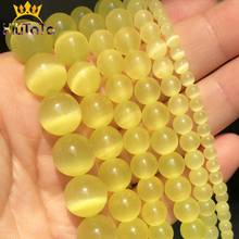 Cuentas redondas de piedra de ojo de gato amarillo, abalorios espaciadores sueltos redondos de ópalo Natural para la fabricación de joyas, pulsera DIY de 15 pulgadas 4 6 8 10 12mm 2024 - compra barato