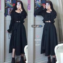 Высококачественная японская юбка в стиле лолита, готическая черная юбка-корсет с высокой талией, хлопковая пышная юбка, женская юбка, кавайная юбка с высокой талией 2024 - купить недорого