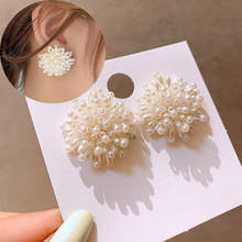 Pendientes grandes con diseño de flor de perla simulada para mujer, joyería de boda, novia, novedad coreana, 2020 2024 - compra barato