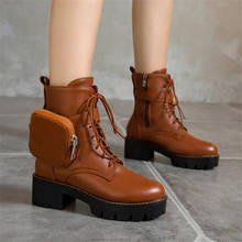 Pxelena botas góticas e femininas, sapatos punk com bolsa para mulheres, salto plataforma volumizador, bota de combate, plus size 34-43 2024 - compre barato