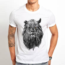 Lion Viking funny t shirt men summer new white casual homme cool unisex tshirt streetwear 2024 - buy cheap