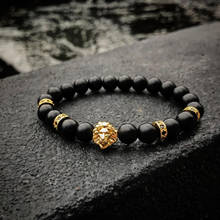 Classic Lion Charm Men Bracelet Vintage Handmade 8mm Pave CZ Black Matte Beads Bracelet For Men Jewelry Gift 2024 - buy cheap