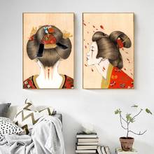 Pintura en lienzo de chica Kimono de Japón roja, maquillaje tradicional japonés, imágenes impresas de arte de pared, decoración del hogar, póster para sala de estar 2024 - compra barato