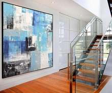 Большой абстрактный Рисунок, белый, синий, современный холст, художественные блоки, современное масляное обрамление, настенное искусство, абстрактный дизайн, художественное оформление 2024 - купить недорого