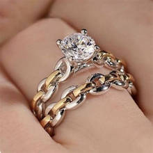 Anéis de formato de corrente chapeados, único, para mulheres, moderno, casamento, noivado, cristal, acessórios de joias 2024 - compre barato