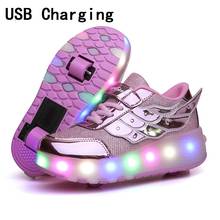 Children One Two Wheels Luminous Glowing Sneakers Gold Pink Led Light Roller Skate Shoes Kids Led Shoes Boys Girls USB Charging 2024 - buy cheap