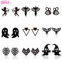 Black Stainless Steel Stud Earring Simple Angel Bee Ghost Mermaid Tail Triangle Fish Bone Piercing Earrings Women Punk Jewelry 2024 - buy cheap