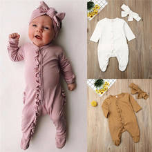 Одежда для новорожденных мальчиков и девочек 0-12 месяцев, хлопковый комбинезон с длинными рукавами и оборками, элегантные милые наряды для новорожденных 2024 - купить недорого