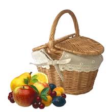 Cesto de mimbre hecho a mano, cesta de mimbre tejida con asa, doble tapa, para almacenamiento de alimentos y frutas 2024 - compra barato