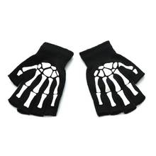 Guantes Unisex de calavera y esqueleto de Halloween, guantes de medio dedo que brillan en la oscuridad, sin dedos, elástico de punto, Invierno 2024 - compra barato