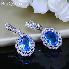 BeaQueen Fashion Big Austria Crystal Flower Drop Light Blue Oval Stone Paved CZ Hanging Earrings for Women Jewelry E118 2024 - buy cheap