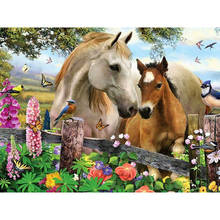 Pintura de diamante mosaico redondo completo Animal caballo DIY caballo pintura de diamante punto de cruz bordado artesanal decorativo para el hogar 2024 - compra barato