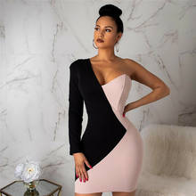 Fashion Patchwork Office Lady Dress Women Sexy Slim Bodycon Dress Female Long Sleeve One Shoulder Mini Dress 2020 New Vestidos 2024 - buy cheap