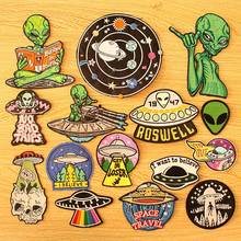 Alien Space Patches For Clothing UFO Iron On Patches On Clothes Cartoon Applique Accessories DIY Embroidered Patches Stripe 2024 - buy cheap