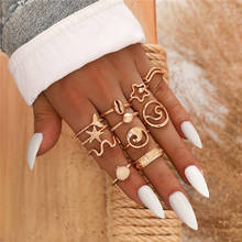 Conjunto de anéis geométricos femininos, anéis de articulação dourados da moda com 11 partes e concha de estrela, mar, boho e joias femininas 2024 - compre barato
