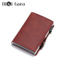 BISI GORO Slim Wallet Purse RFID Blocking Vintage Automatic Leather Credit Card Holder Metal Aluminum Alloy Casual Women Wallet 2024 - buy cheap