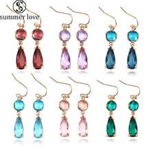 Brincos de cristal femininos, brincos em forma de lágrima azul, rosa, para mulheres, estilo kawaii, boho 2024 - compre barato