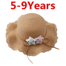 Summer New Gilrs Sun Hat Bucket cap  Ribbon Flat top Straw Hat Beach Caps Panama kapelusz przeciwsłoneczny dla dzieci 2024 - buy cheap