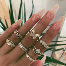 Vintage Gold Crystal Butterfly Flowers Leaves Geometry Ring Sets For Women New Boho Adjustable Fashion Rings Female Wedding Gift 2024 - buy cheap