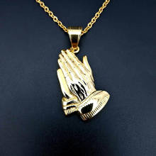 Hip Hop Bling Gold Color Stainless Steel Praying Hand Pendant Necklaces for Men Jewelry Drop Shipping 2024 - buy cheap