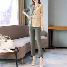Elegant Patchwork Women Pant Suits Slim Blazer Jacket & High Waist Pencil Trousers Vintage Female Blazer Set Spring Autumn 2024 - buy cheap