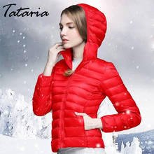 Tataria casaco feminino de inverno com armazenamento portátil, jaqueta ultra leve para mulheres duck down branco com capuz 2024 - compre barato