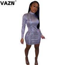VAZN 2020 Hot Sales Little Chap Young Elegant Daily Free Fashion Solid Turtleneck Full Sleeve Women High Waist Thin Mini Dress 2024 - buy cheap