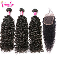 Vanlov Water Wave Bundles With Closure PrePlucked With Baby Hair Malaysian 3 Human Hair Bundles With Closure Remy Hair Extension 2024 - buy cheap