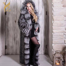YZ.FURTURE-abrigo de piel de zorro Real para mujer, abrigo largo de invierno, cálido, con capucha, piel de zorro natural 2024 - compra barato