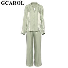 GCAROL-Conjunto de traje de 2 piezas para mujer, camisa plisada holgada y elegante, pantalones de pierna ancha con cintura elástica, primavera y verano 2024 - compra barato