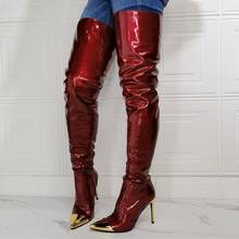 Реальные фотографии женские ботинки на высоком каблуке сексуальные сапоги выше колен обувь для женщин Золотой Декор носок каблук подиумная мода длинные ботинки 2024 - купить недорого