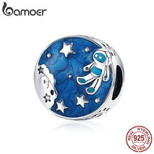 BAMOER Blue Enamel Round Beads Silver 925 Space Galaxy Astronaut Charm fit for European Fashion Brand Bracelet 3mm SCC1148 2024 - buy cheap