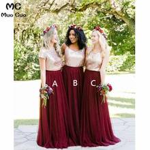 2021 Burgundy Bridesmaid Dresses A Line Sequins Floor Length Wedding Party Gowns Bridesmaid Dress Maid Of Honor Dress 2024 - buy cheap