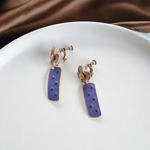 Korean Style Enamel Purple Flower Clip on Earrings No Piercing Women Metal Geometric Rectangle Square Clip Earrings No Hole 2024 - buy cheap