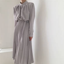 Aibeautyer-Vestido largo plisado de cintura alta para mujer, prenda Coreana de gran tamaño, elegante, con cordones, para primavera y verano, novedad de 2021 2024 - compra barato