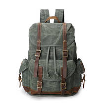 New Multifunction Vintage Leather Military Waterproof Canvas Men's Backpack Backpacking Rucksack Luxury Brand Cow Leather 2024 - buy cheap