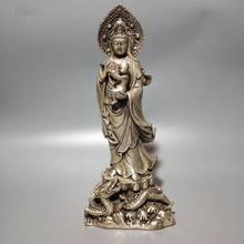 Coleção de prata do tibete artesanal esculpida guanyin kwan-yin bohisatva com envio de crianças estátua de buda decoração de casa 2024 - compre barato