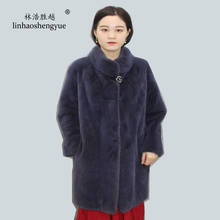 Linhaoshengyue 2020 hot fashion and warm length 80cm Real mink  Whole  skin  fur   coat 2024 - buy cheap