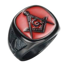 New Retro Letters AG Masonic Pattern Ring Men's Ring Fashion Black Red Metal Masonic Ring Accessories Party Jewelry 2024 - buy cheap