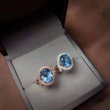 Anel de pedra preciosa topázio azul de alta qualidade s925 prateado charmoso joias finas estilosas para mulheres frete grátis promoção 2024 - compre barato