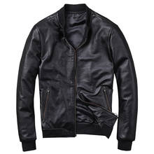 Chaqueta de cuero Real para hombre, abrigo informal de manga larga para motocicleta, de béisbol, de marca 2024 - compra barato